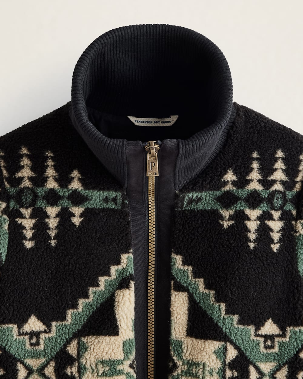 Four Corners Fleece Bomber Jacket - Black, teal & Ivory - Fleece Material - Pendleton Woolen Mills - Ribbed Black Cuffs - Your Western Decor