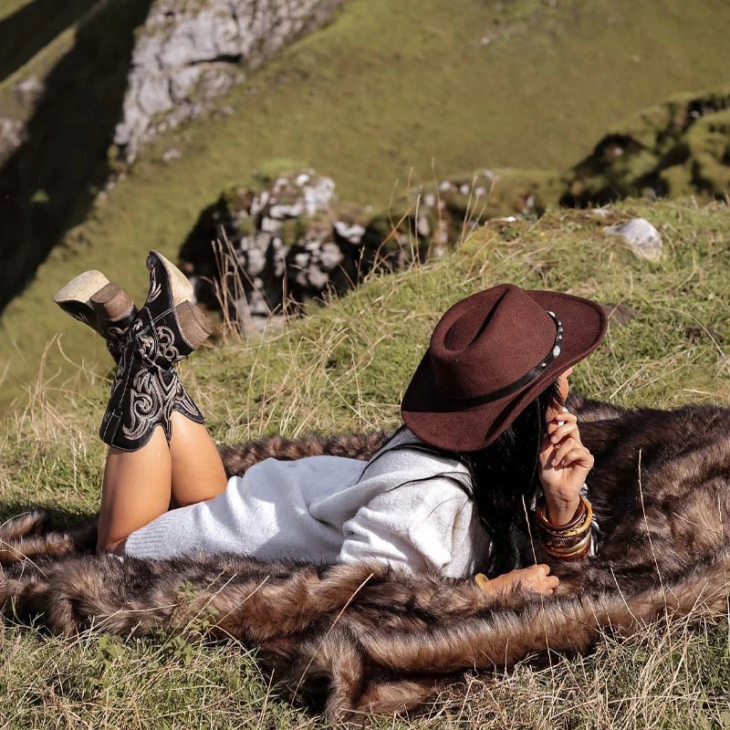 Faux Fur Aztec Blanket Brown - Your Western Decor