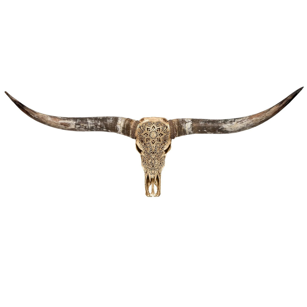 Mandala Carved Longhorn Skull Golden - Your Western Decor