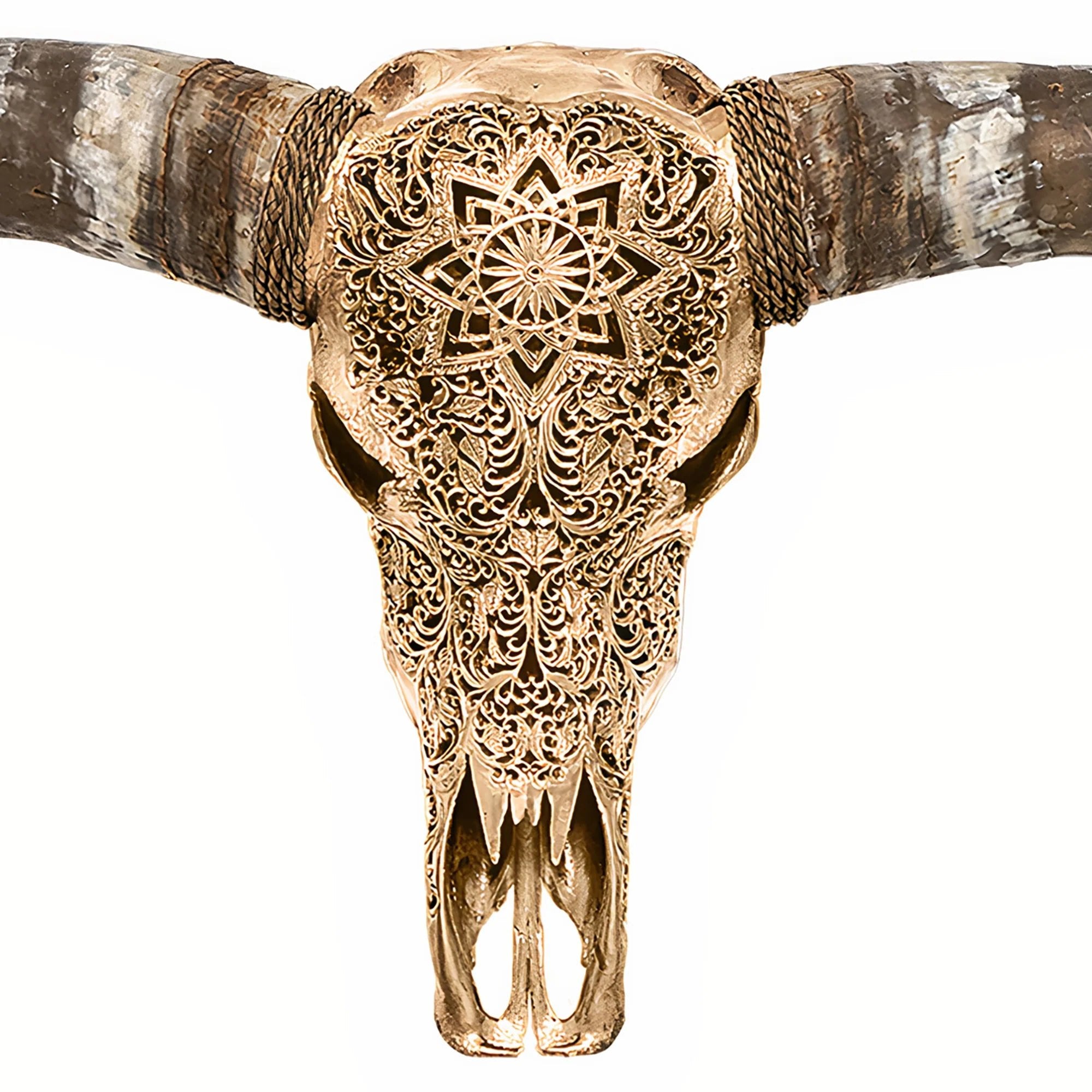 Mandala Carved Longhorn Skull Golden - Your Western Decor