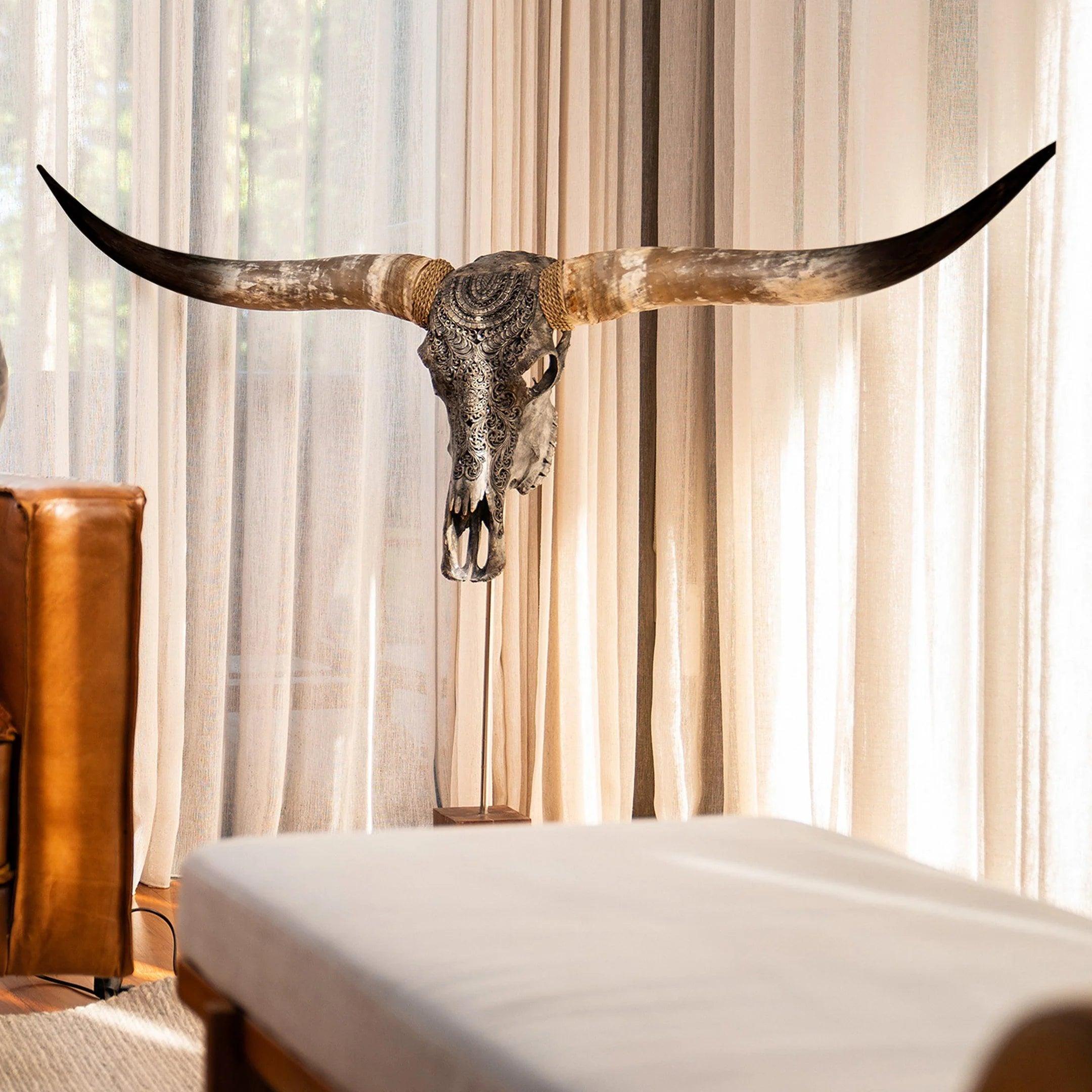 Boho Carved Longhorn Skull - Your Western Decor