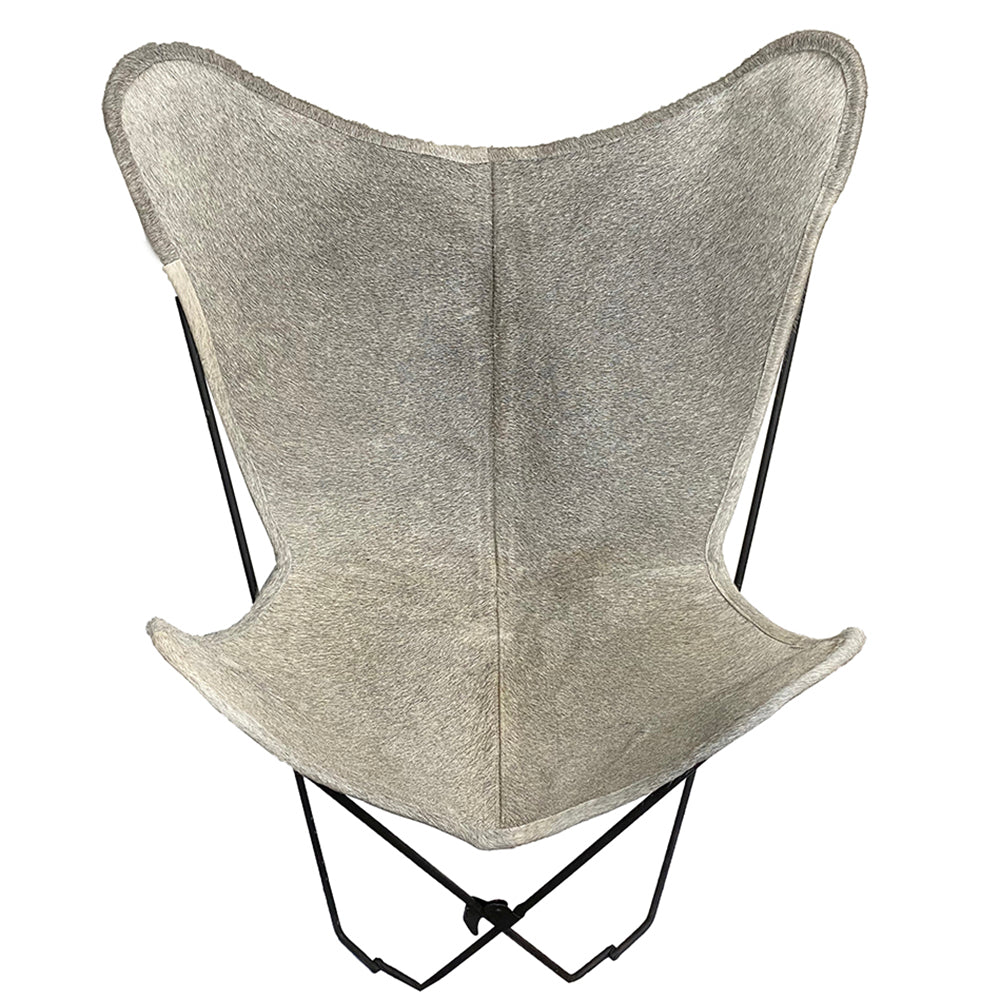 Cowhide Grey Butterfly Chair - Natural Cowhide - Black Legs - Foldable - Your Western decor