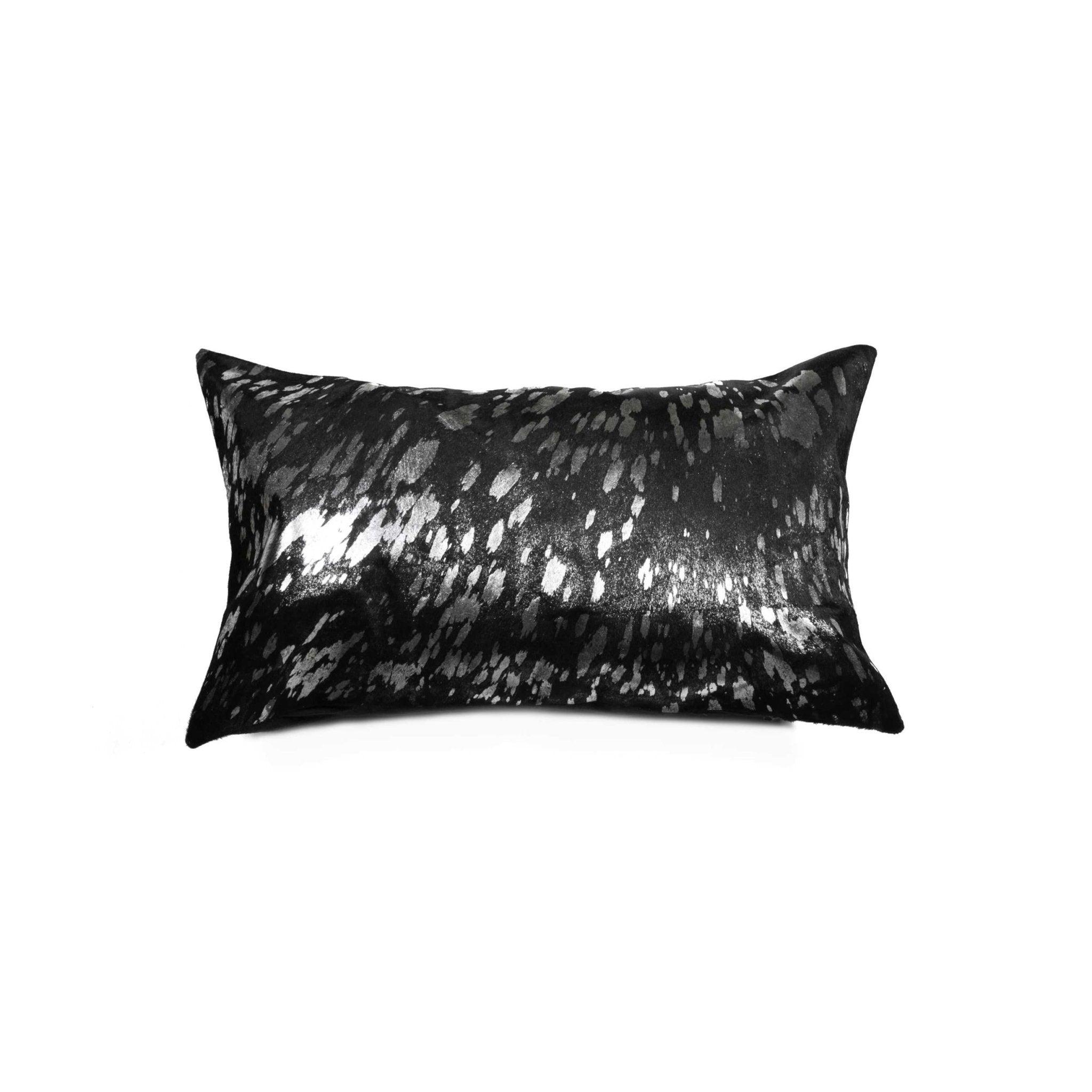 Silver Acid Wash on Black Cowhide Pillow - Your Western Decor