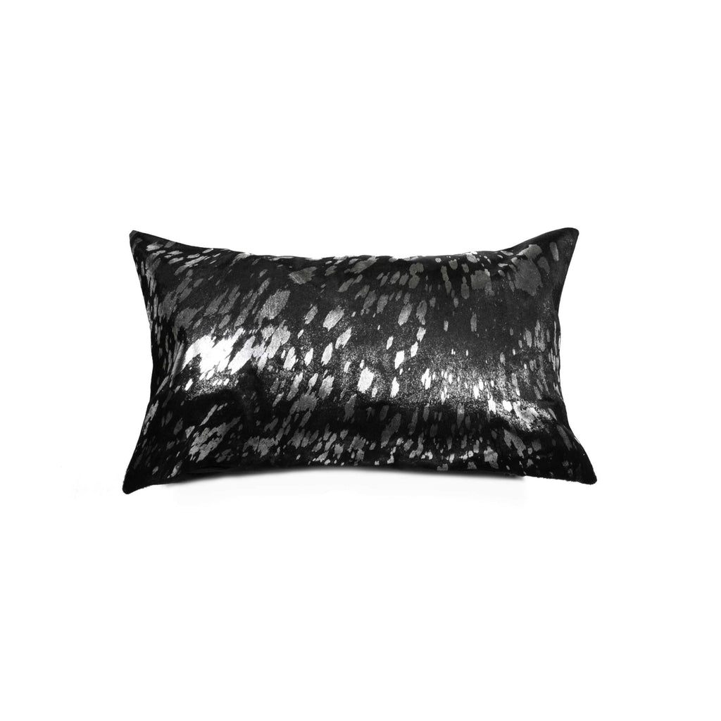 Silver Acid Wash on Black Cowhide Pillow - Your Western Decor