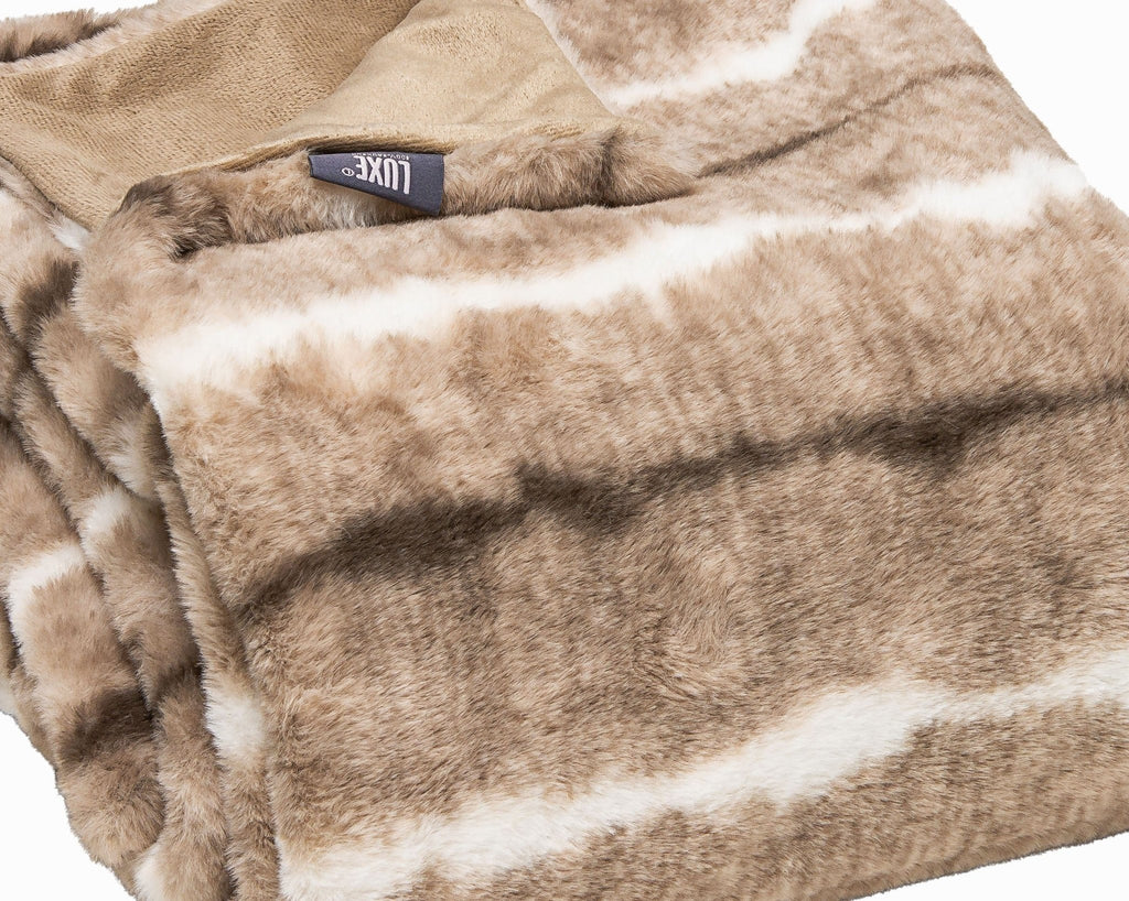 Luxe Beige & White Faux Fur Throw Folded - Your Western Decor