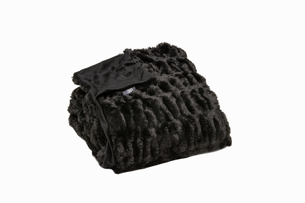 Chunky Sectioned Black Faux Fur Throw Blanket - Your Western Decor, LLC