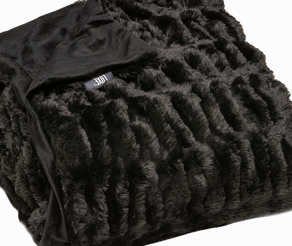 Chunky Sectioned Black Faux Fur Throw Blanket Detail - Your Western Decor, LLC