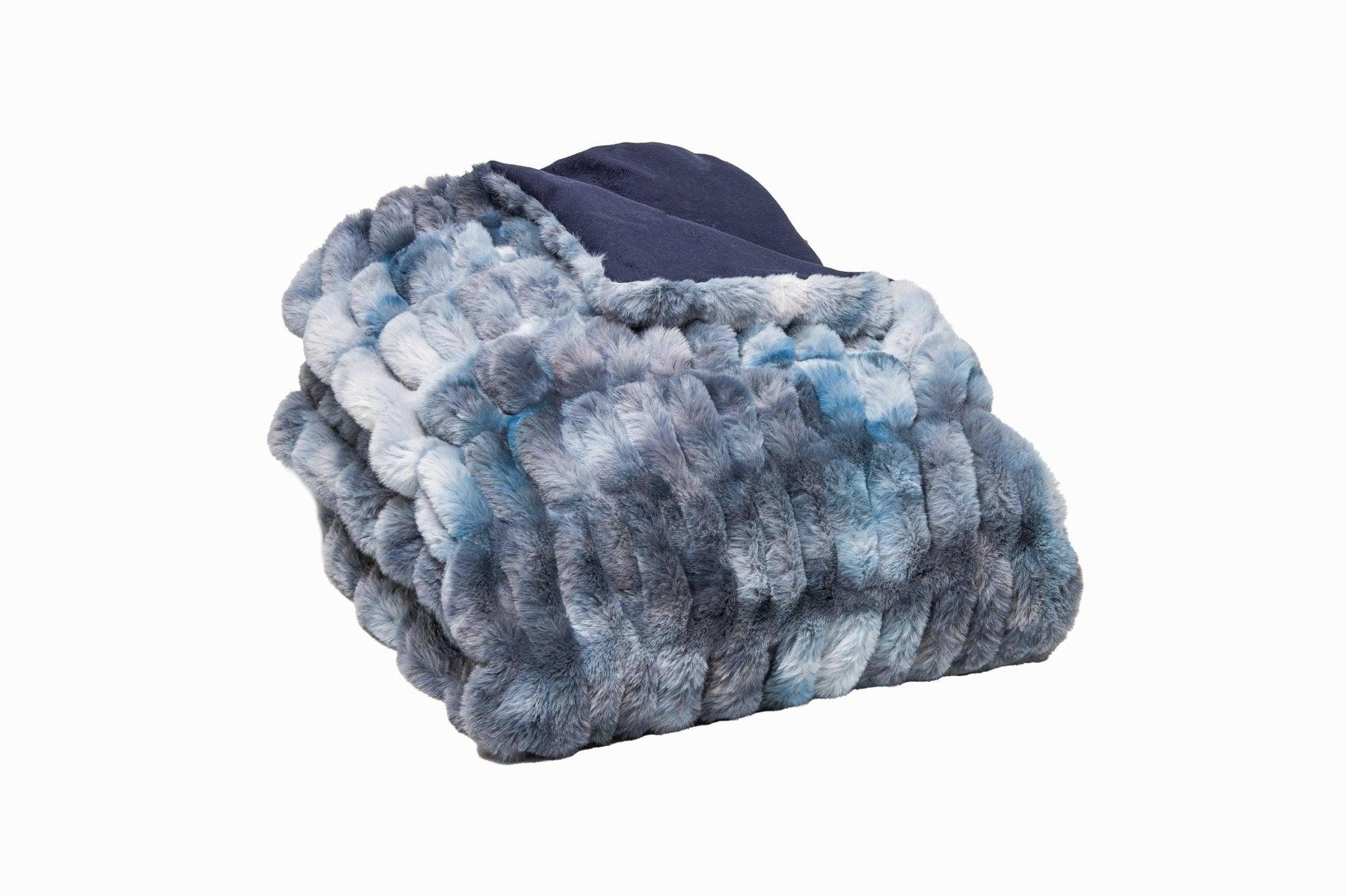 Chunky faux fur throw blanket in light blue and grey - Luxe throw blankets - Your Western Decor