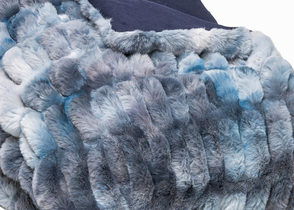 Chunky faux fur throw blanket in light blue and grey - Luxe throw blankets - Your Western Decor