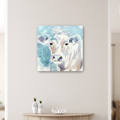 Watercolor Pastel Cow Canvas Art 30"x30" - Your Western Decor