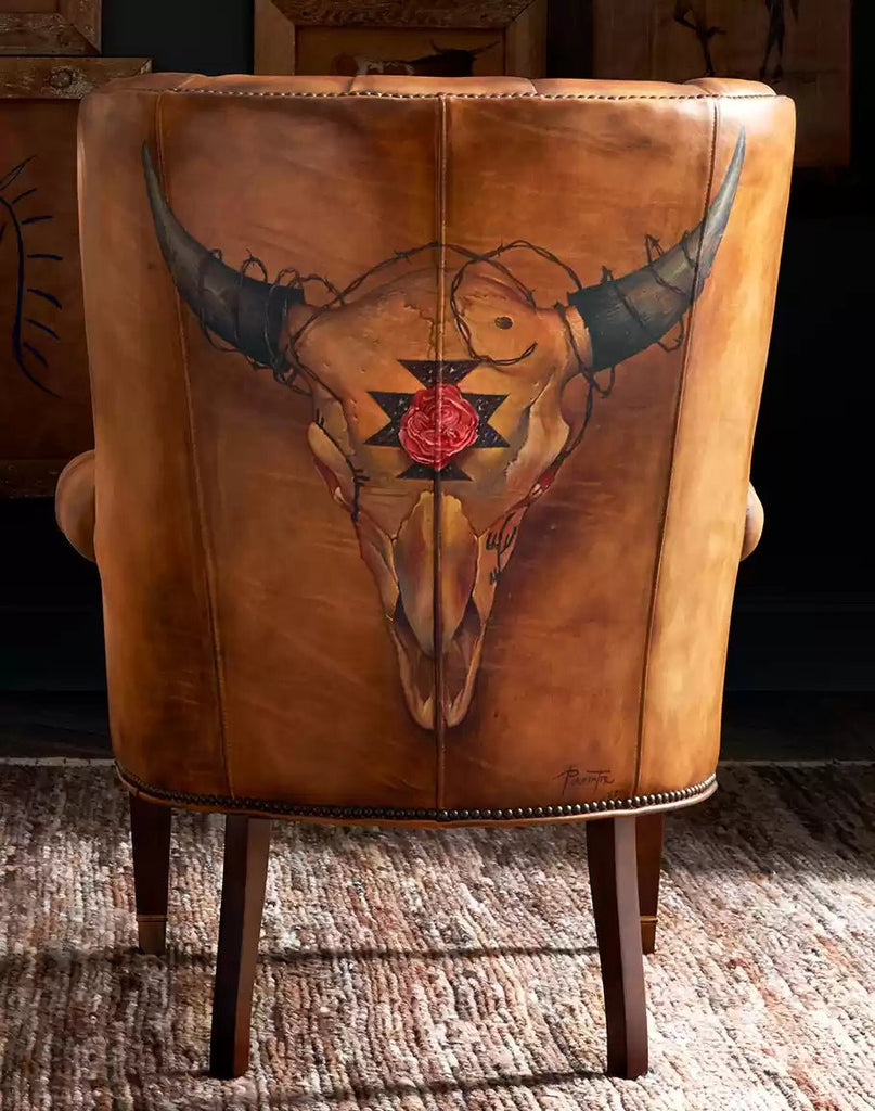Hand painted Buffalo Skull Tufted Leather Chair - Your Western Decor