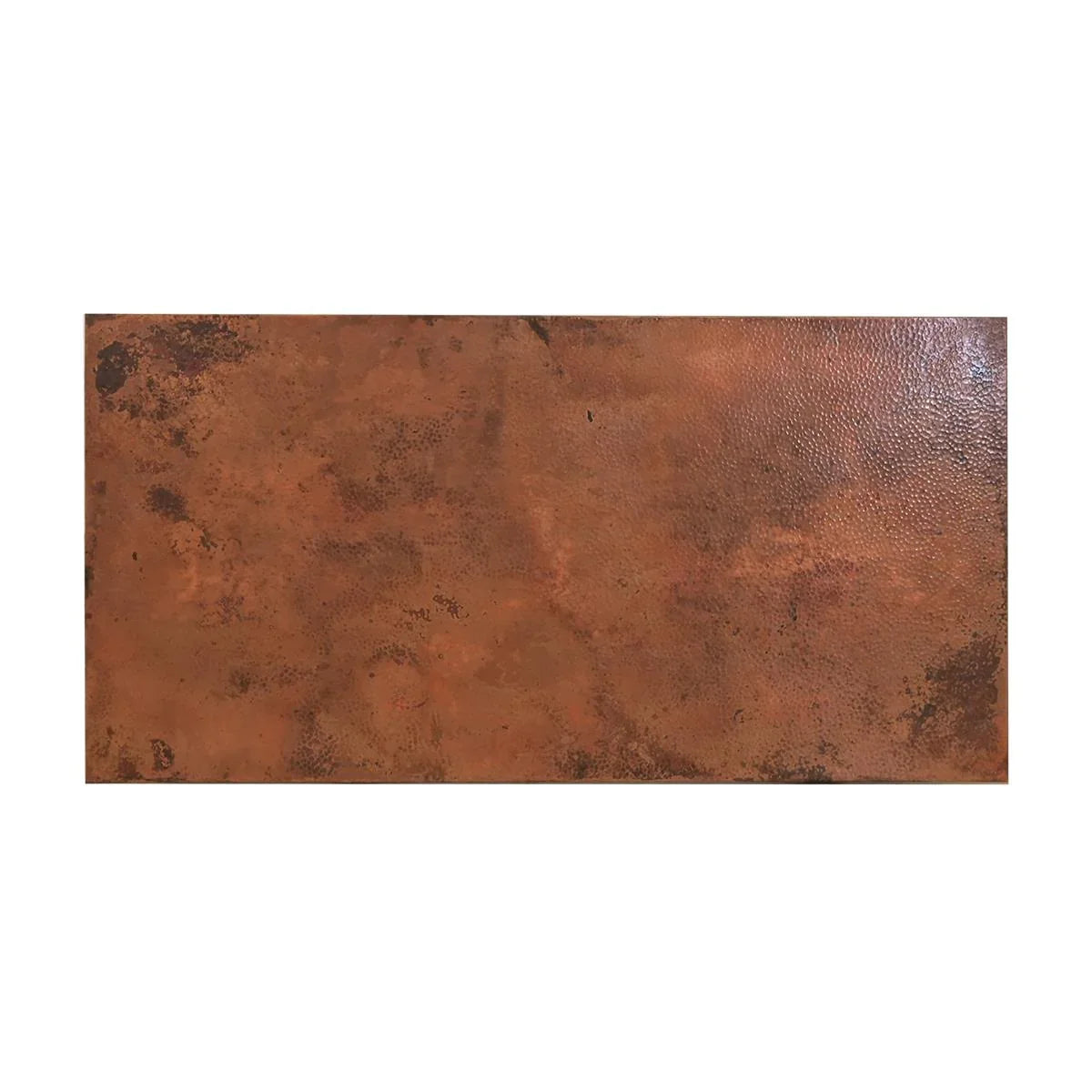 Rectangular piece of copper table top with a textured surface on a white background