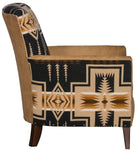 Harding Baxter Southwestern fabric and leather living room chair side detail 