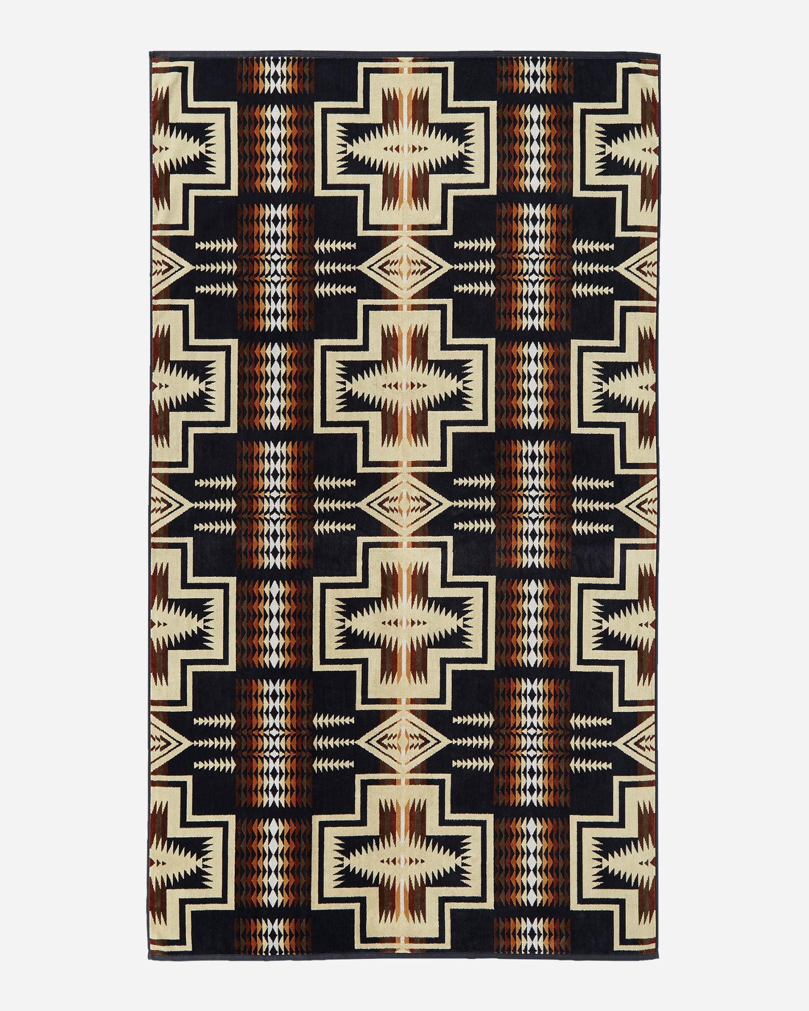 Discontinued Pendleton Harding 1923 Spa & Beach Towel featuring the iconic Harding pattern woven in premium cotton velour.
