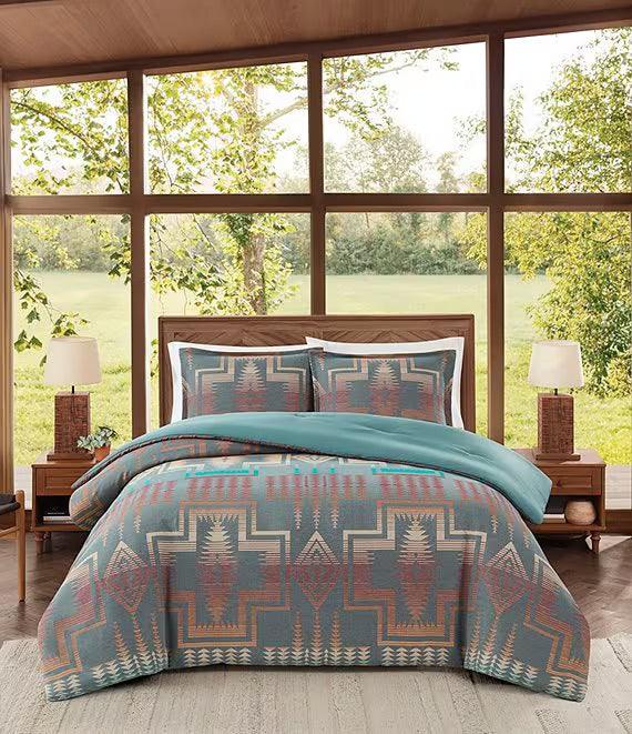 Harding Comforter Set - Pendleton Harding Pattern - Gray, Tan, Turquoise, Orange - 3 Piece Set - Your Western Decor