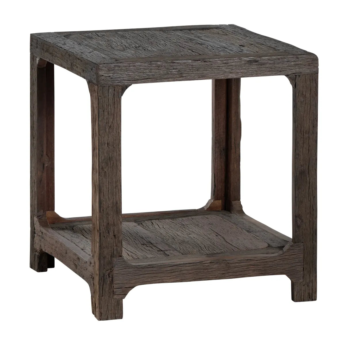 Hickory Square End Table - Dark wood Stain - Bottom Shelf - Your Western Decor