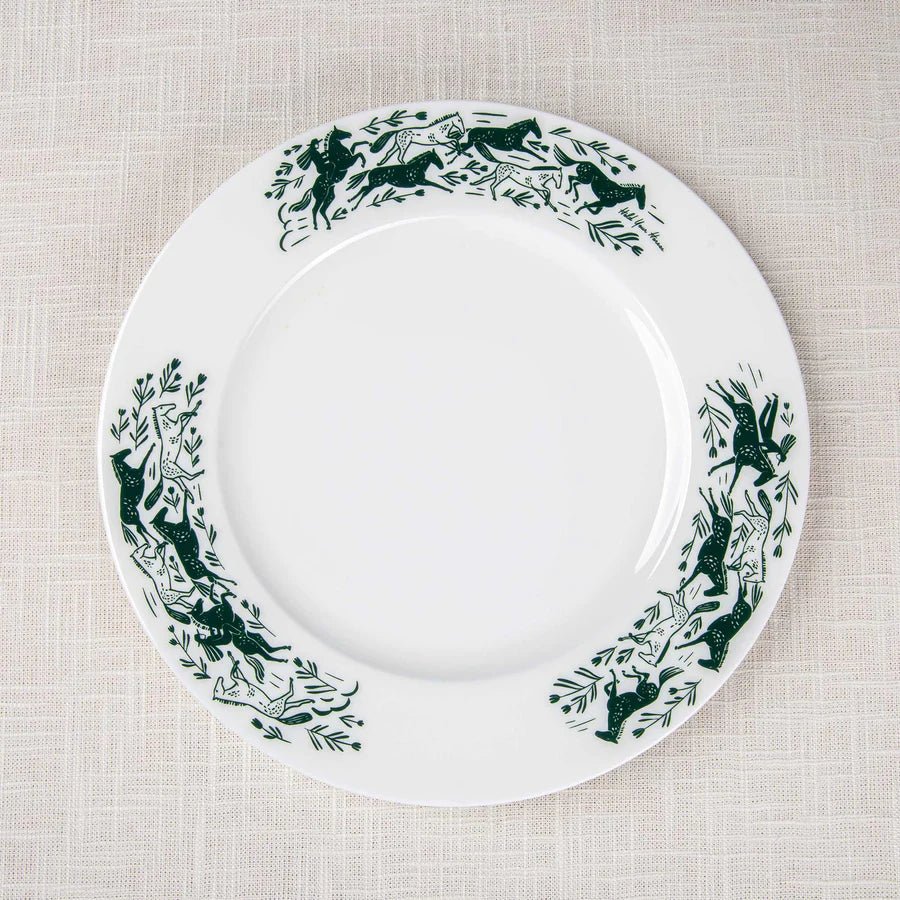 Green and white hold your horses dinner plate  made in the USA - Your Western Decor