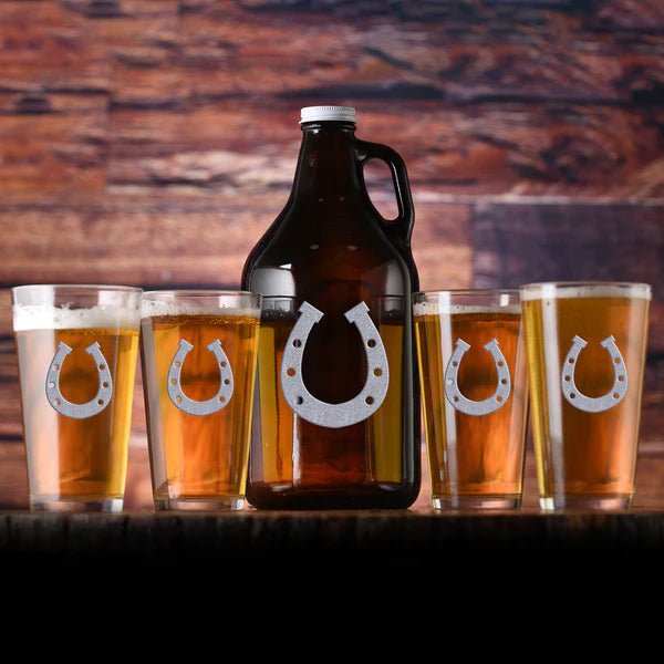 Deep Carved Horseshoe Pint Glasses - Your Western Decor
