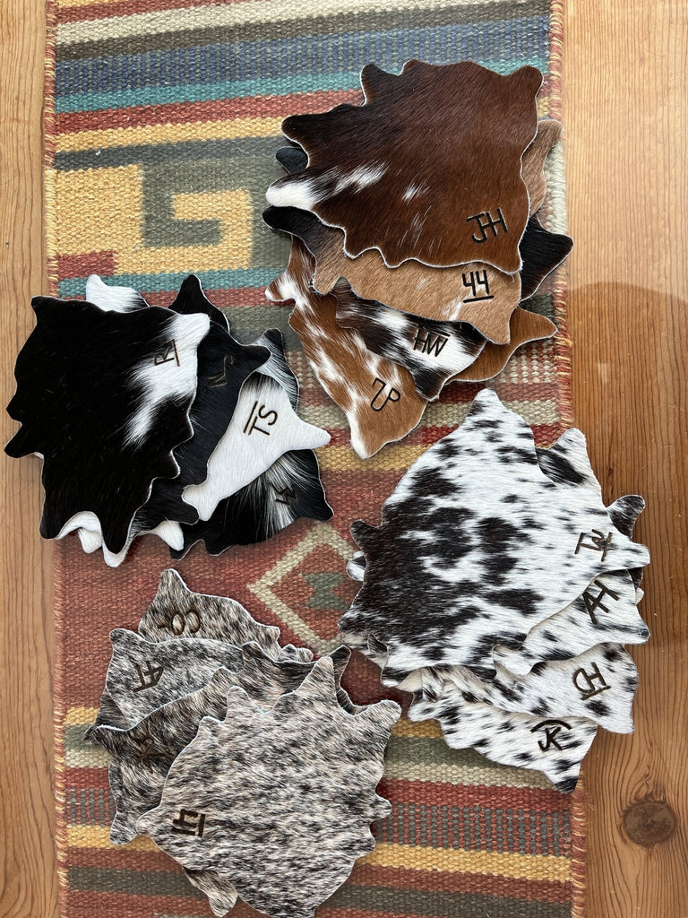 Custom branded cowhide coaster sets by Your Western Decor