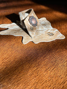 Custom branded cowhide coaster and napkin ring handmade by Randee McKague at Your Western Decor in Pilot Rock, Oregon