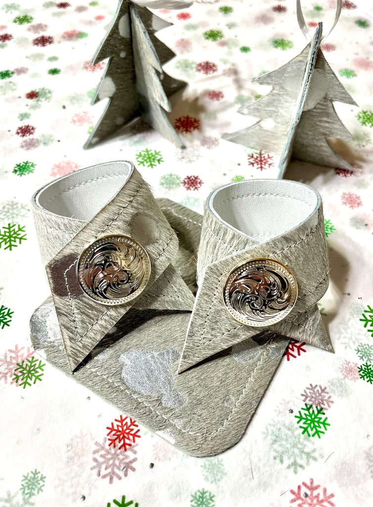 Silver metallic cowhide and concho napkin rings - Your Western Decor