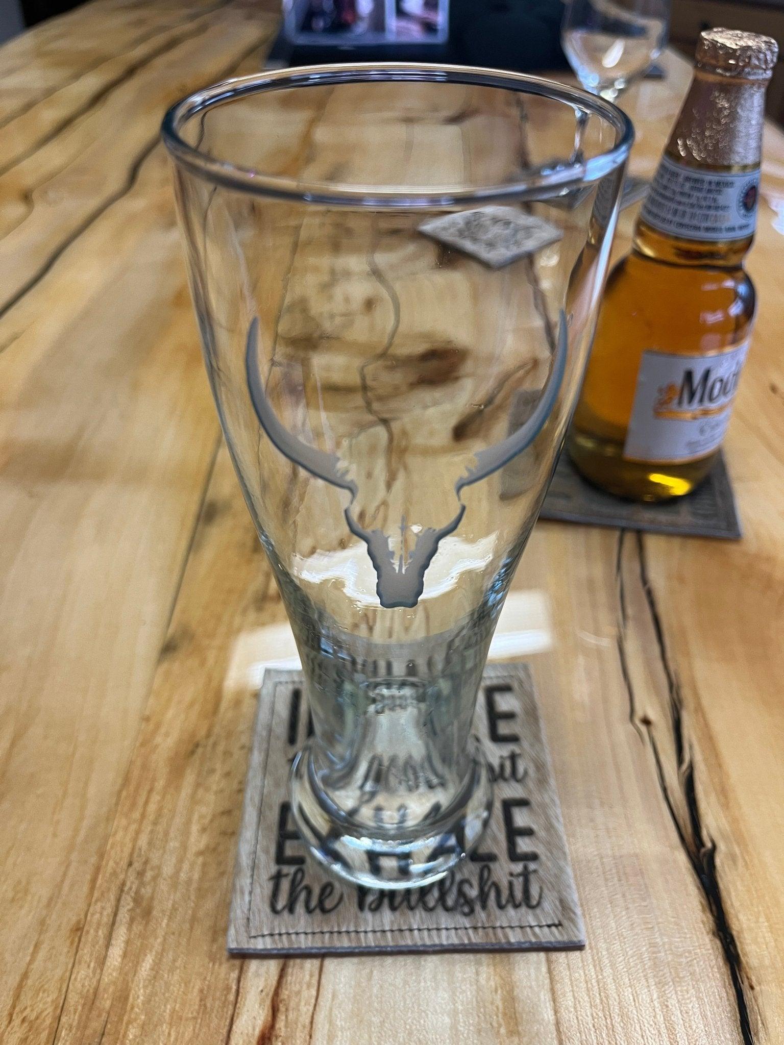 Deep Carved Longhorn Pilsner Glass made in the USA - Your Western Decor