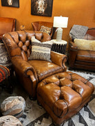 Artisan leather tufted chair and ottoman made in the USA - Your Western Decor