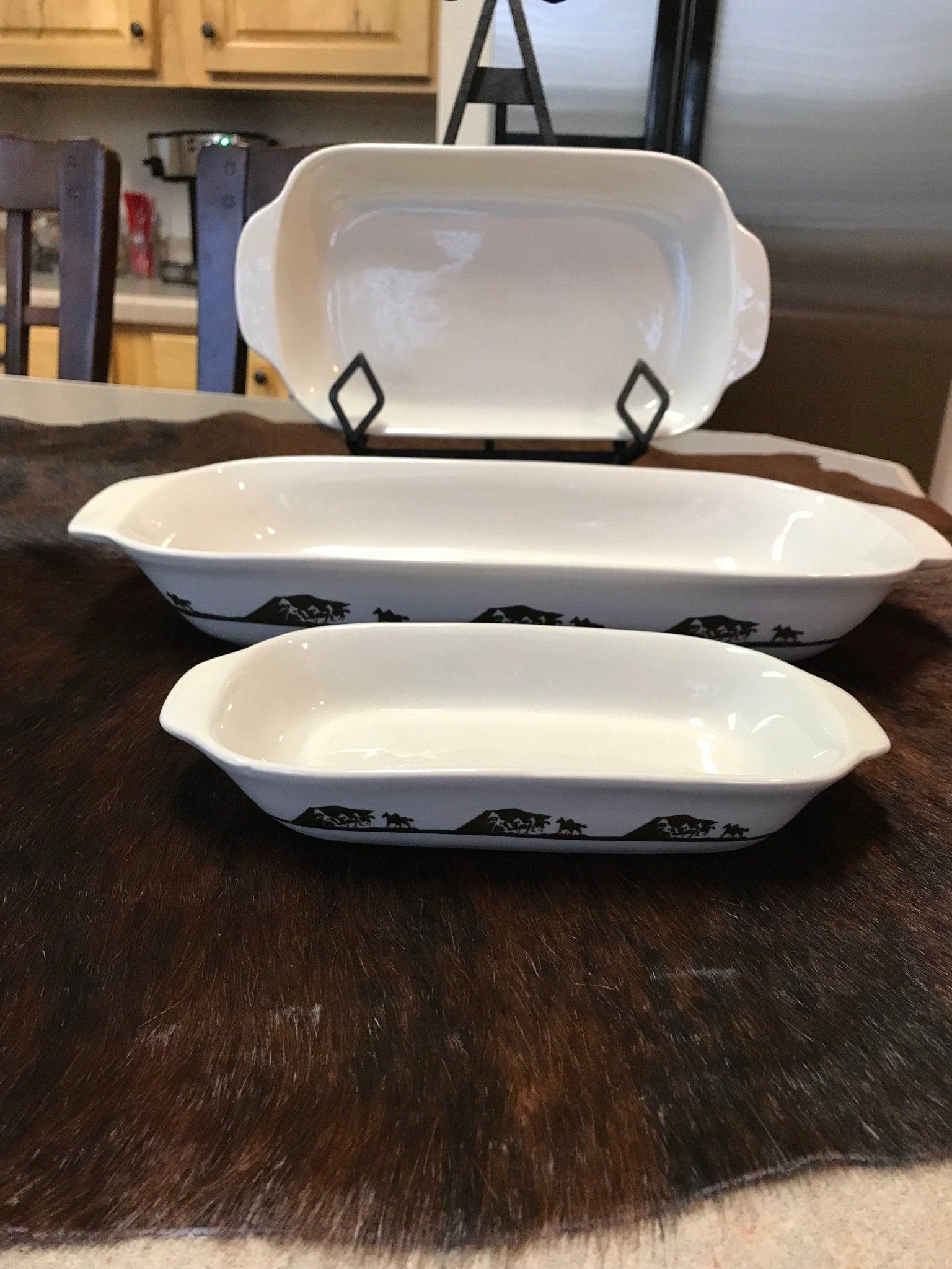 Stoneware Horses Wide Open Baking Dishes 3-pc Set - Your Western Decor