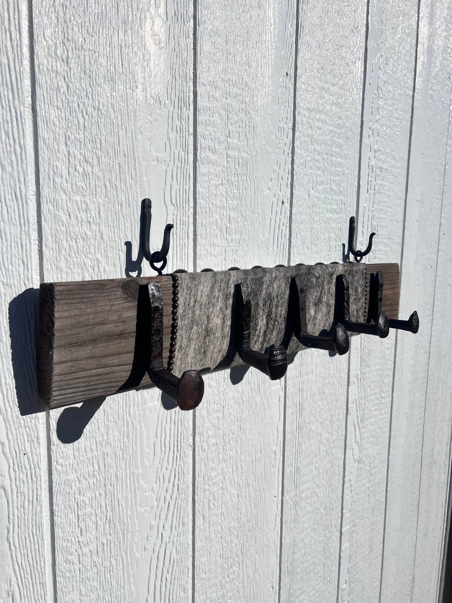 HandmadeRustic Wall Mount Coat Hook Unit with cowhide - Your Western Decor