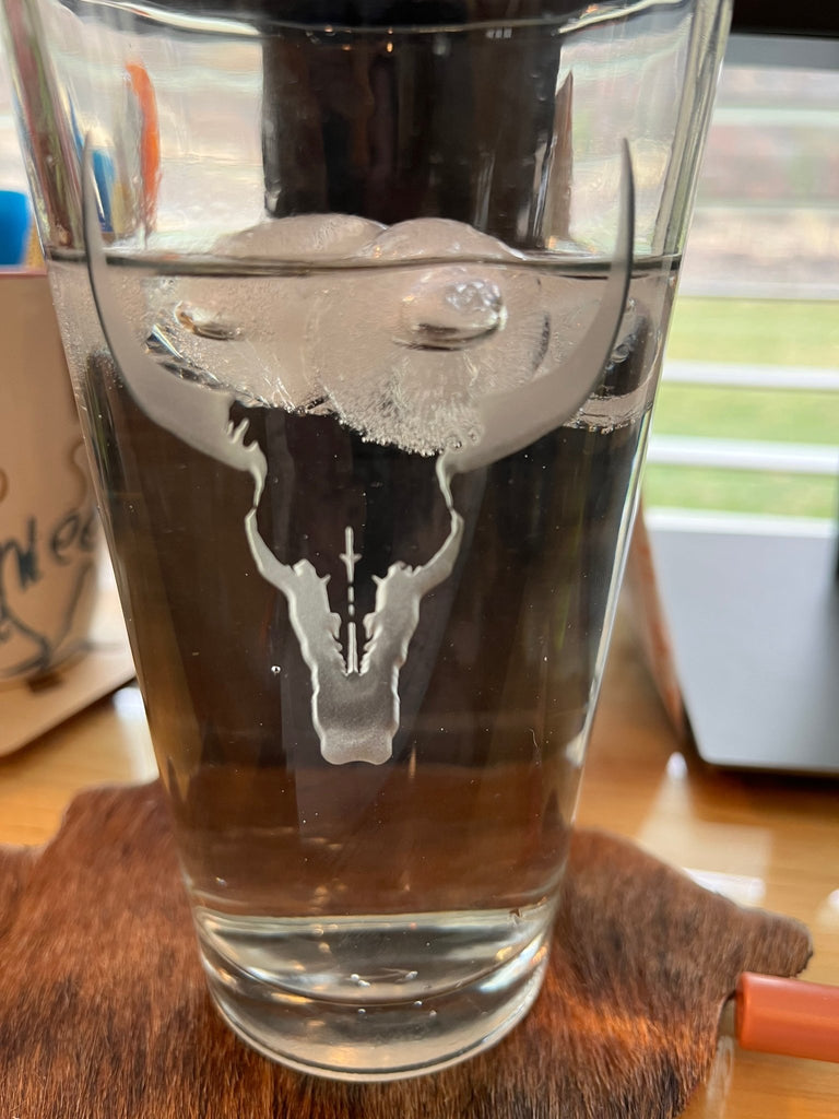 Ranch Steer Sand Carved Pint Glasses - High end barware - Your Western Decor