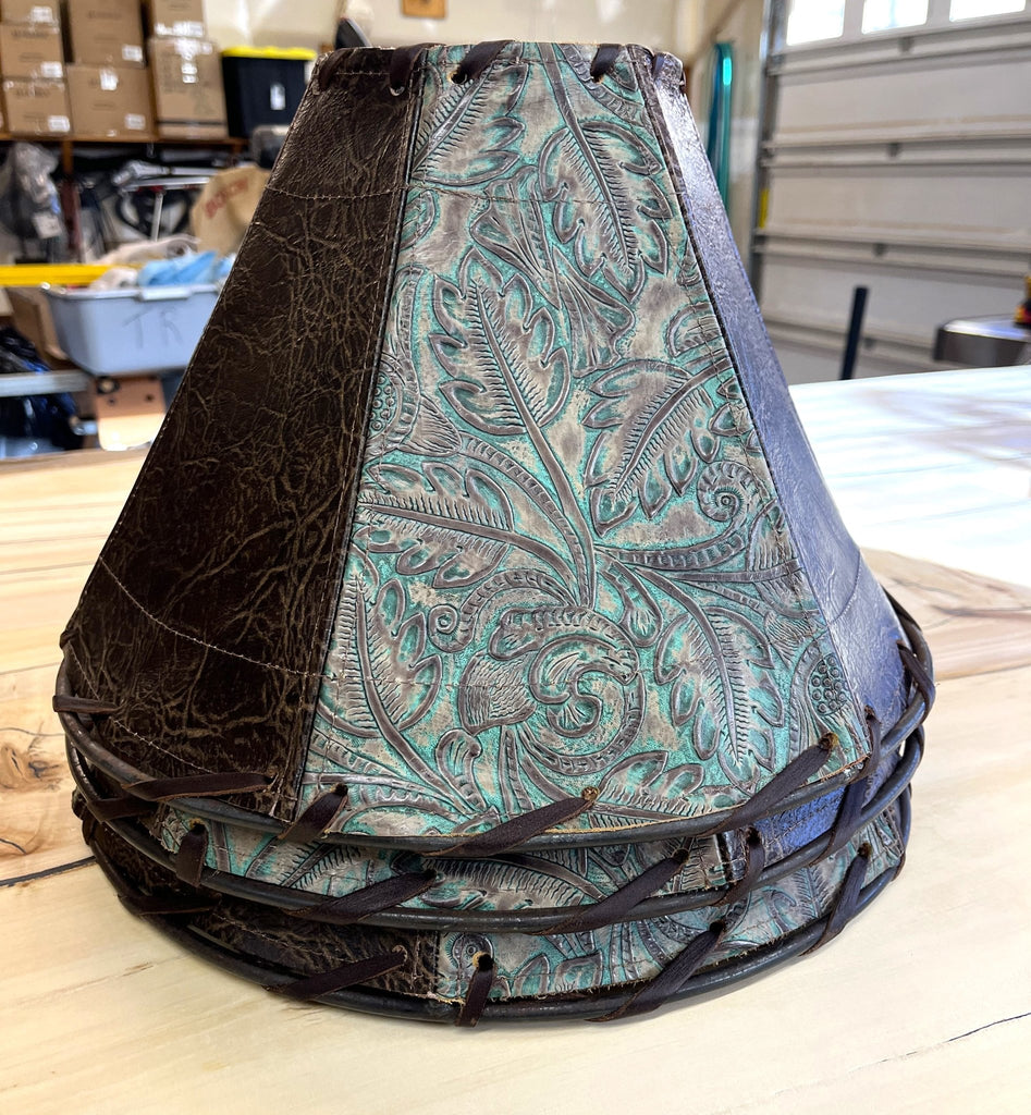 Tooled and distressed leather lamp shades - Your Western Decor