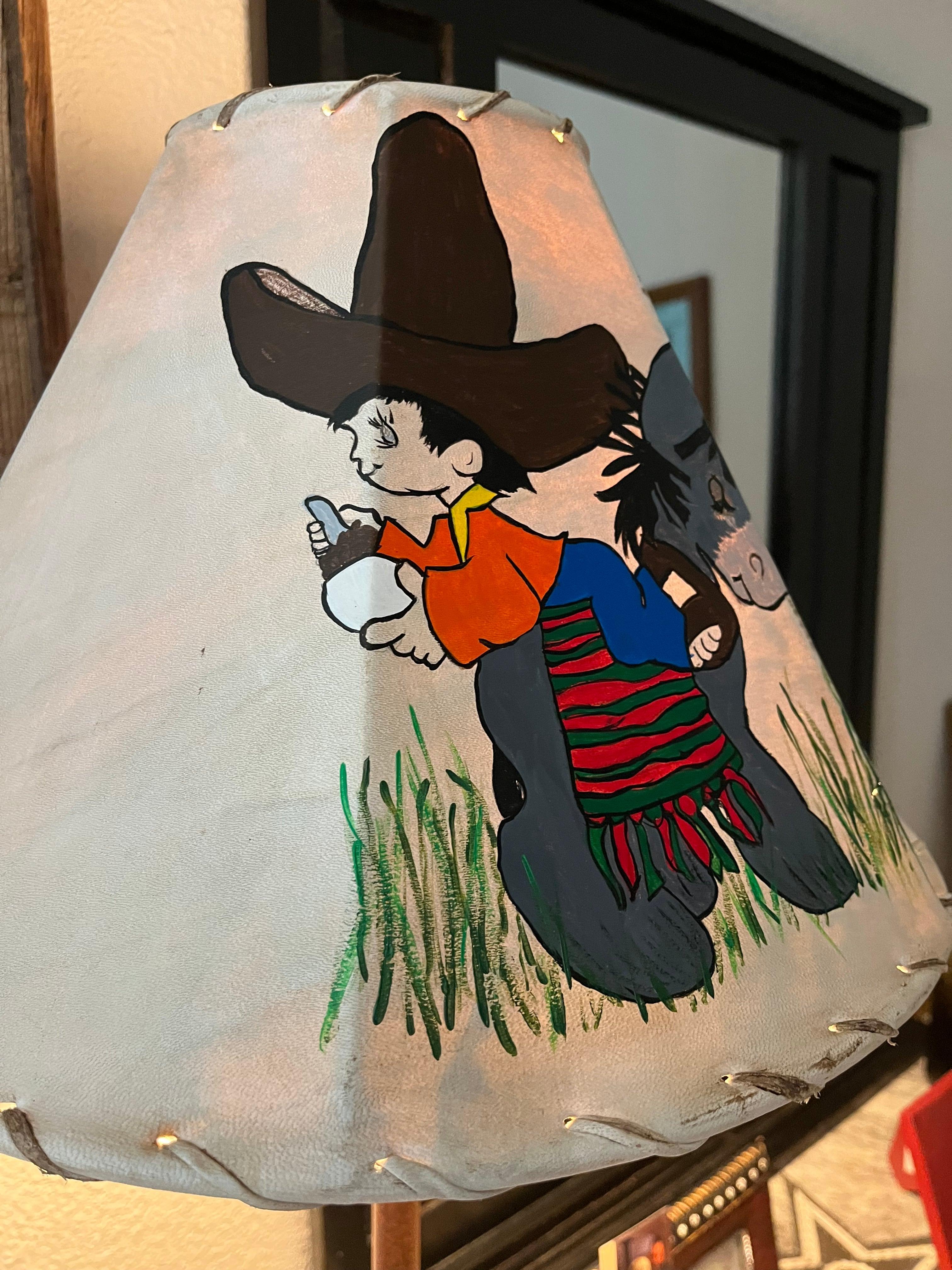 "Amigos" Hand Painted Precious Moments Rawhide Lamp Shade - Hand Painted children's lamp shade - Your Western Decor l