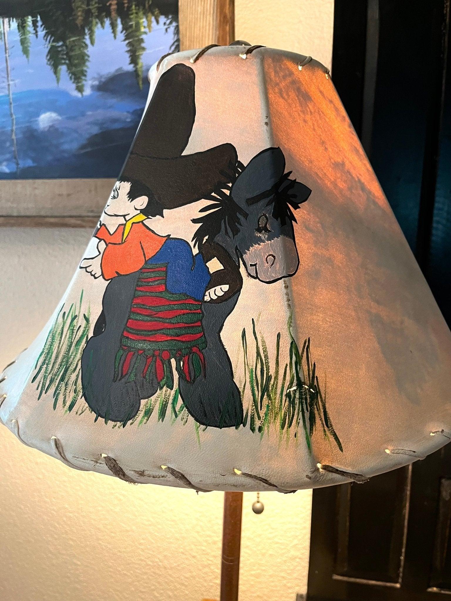 "Amigos" Hand Painted Precious Moments Rawhide Lamp Shade - Hand Painted children's lamp shade - Your Western Decor l