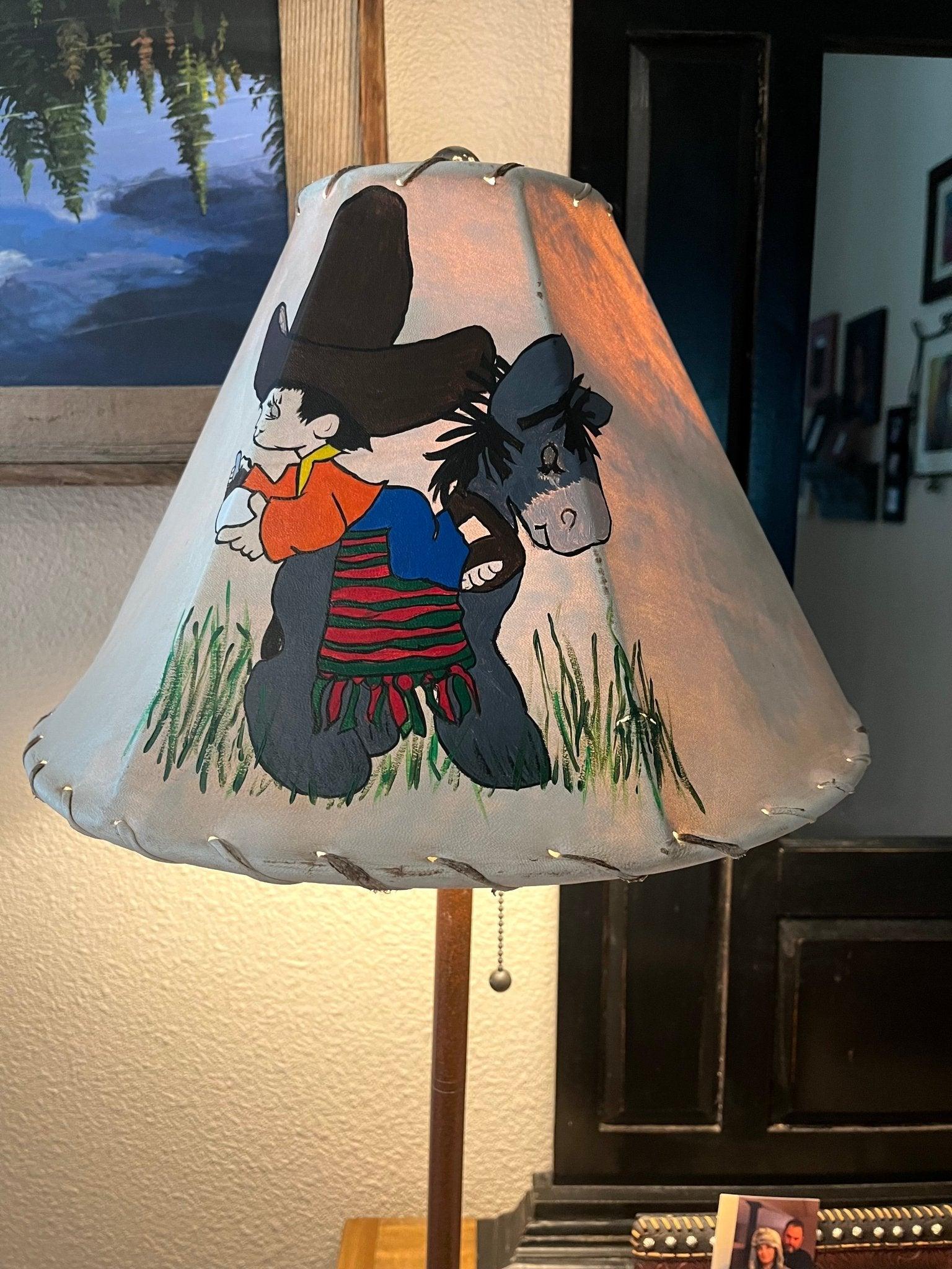 "Amigos" Hand Painted Precious Moments Rawhide Lamp Shade - Hand Painted children's lamp shade - Your Western Decor l