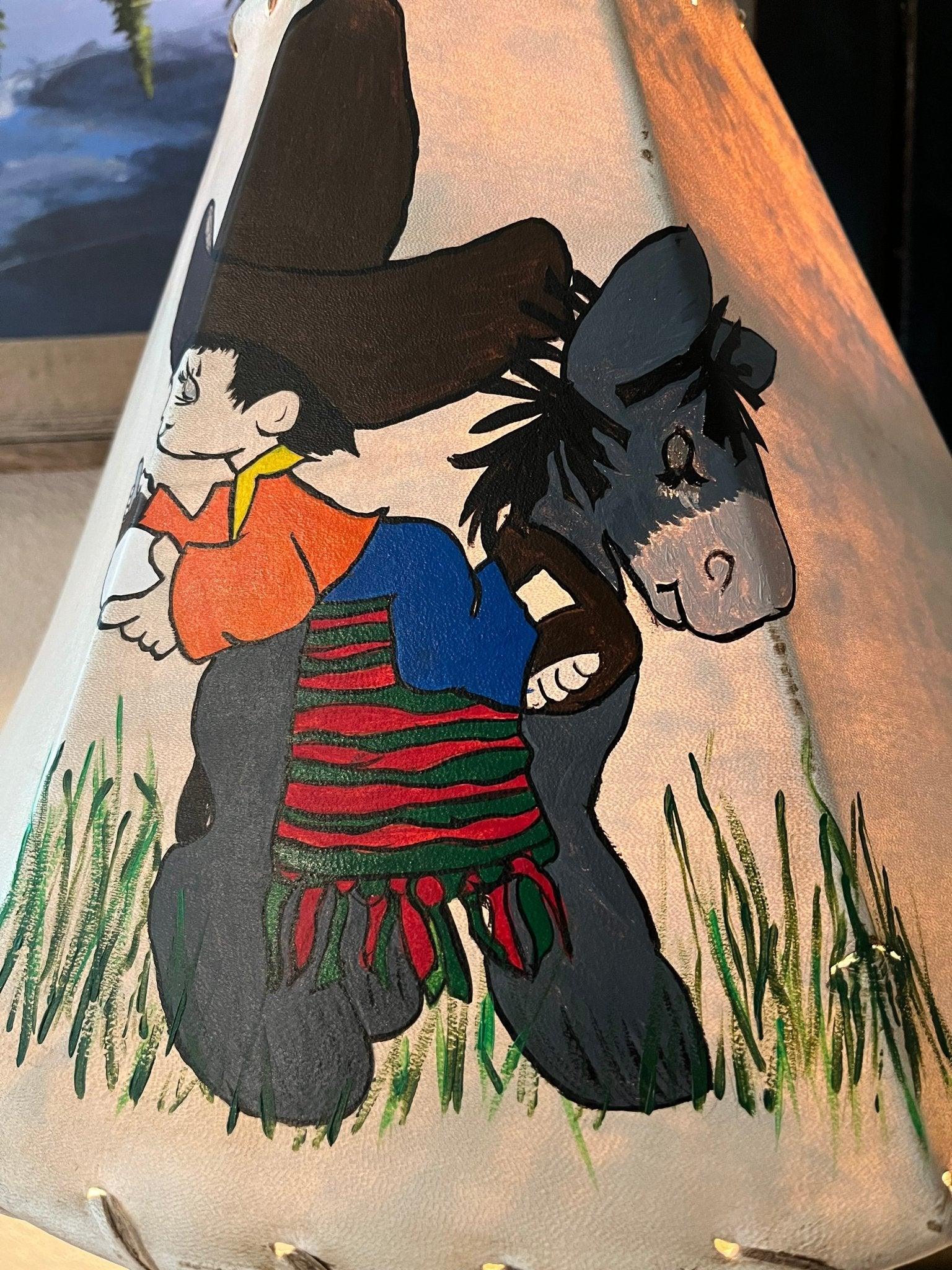 "Amigos" Hand Painted Precious Moments Rawhide Lamp Shade - Hand Painted children's lamp shade - Your Western Decor l