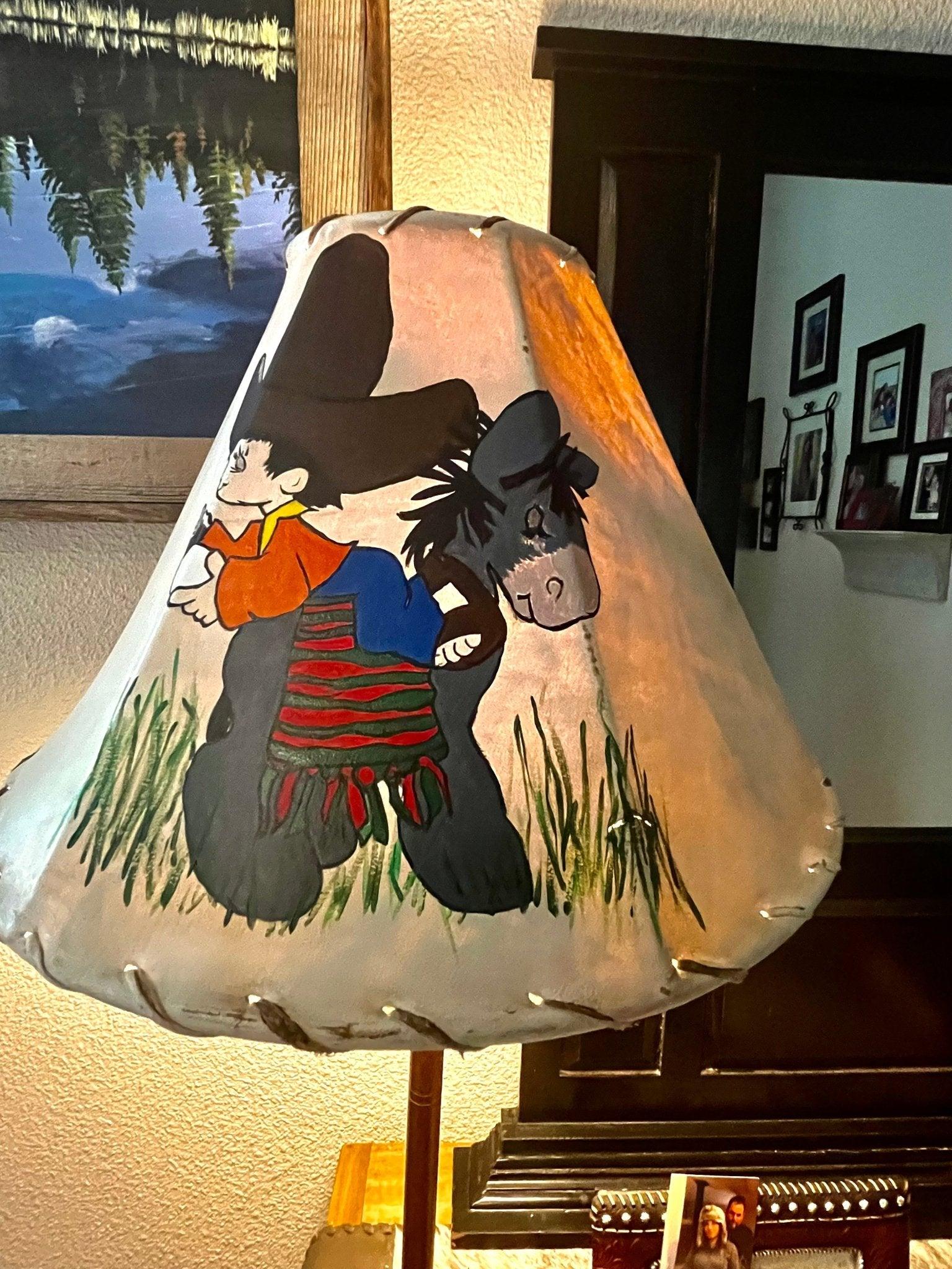 "Amigos" Hand Painted Precious Moments Rawhide Lamp Shade - Hand Painted children's lamp shade - Your Western Decor l