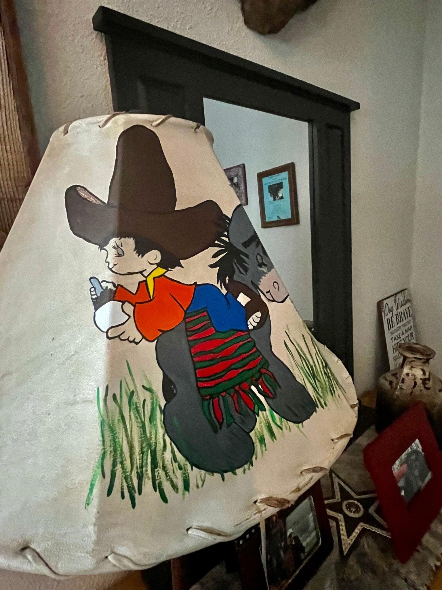 "Amigos" Hand Painted Precious Moments Rawhide Lamp Shade - Hand Painted children's lamp shade - Your Western Decor l