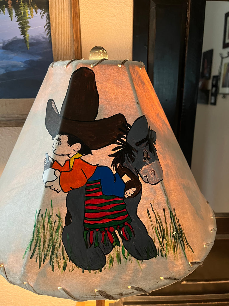 "Amigos" Hand Painted Precious Moments Rawhide Lamp Shade - Hand Painted children's lamp shade - Your Western Decor l