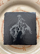 Engraved cowboy bronc western slate coasters made to order - Your Western Decor