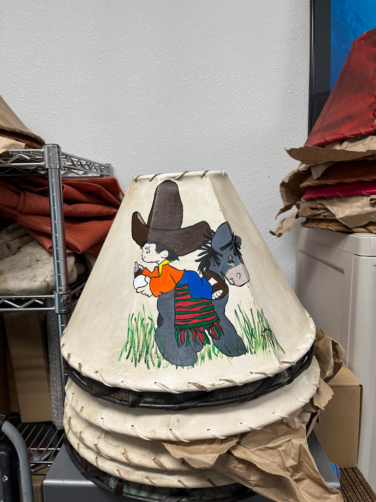 "Amigos" Hand Painted Precious Moments Rawhide Lamp Shade - Hand Painted children's lamp shade - Your Western Decor l