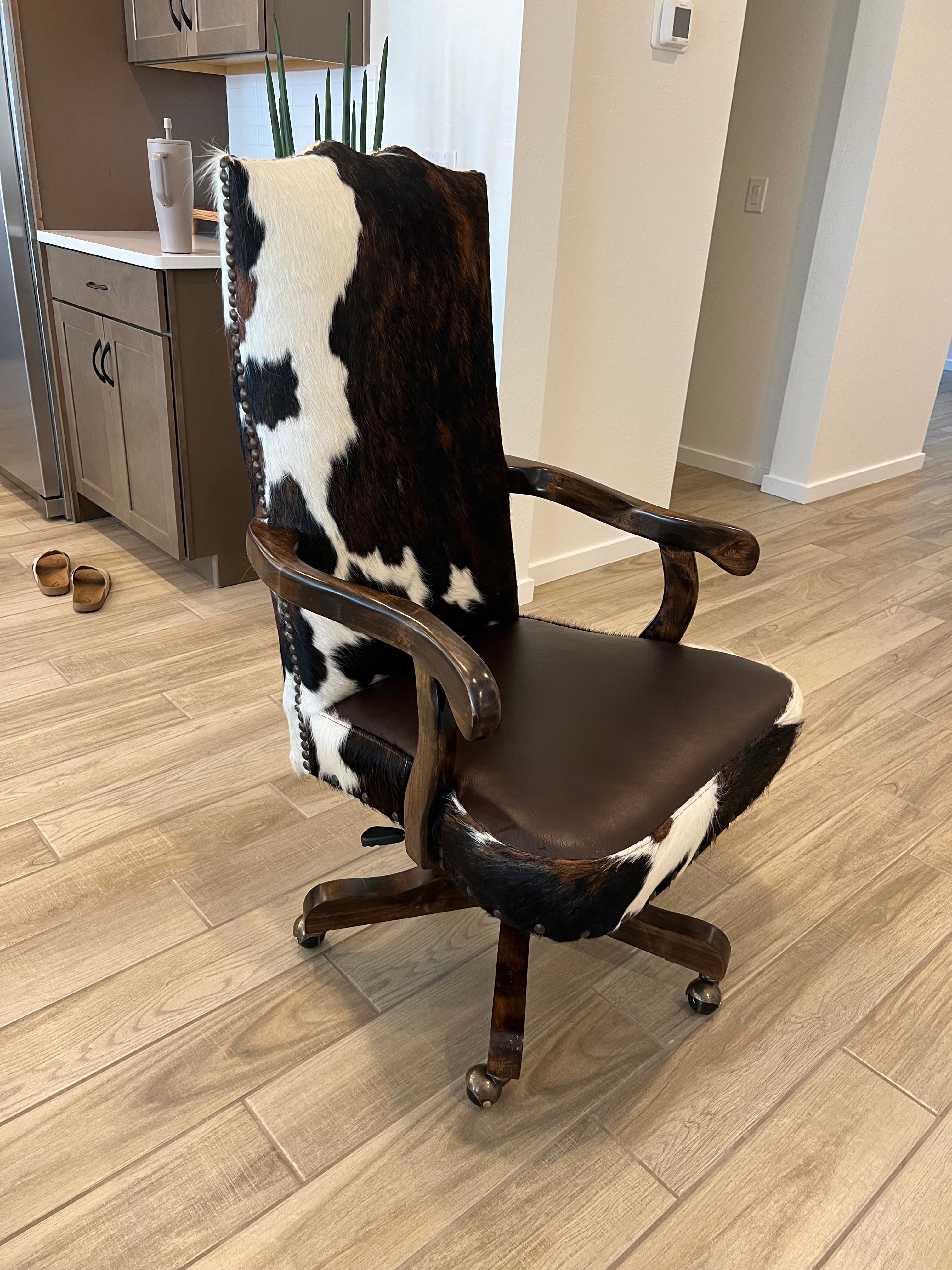 Western Leather and Cowhide Desk Chair custom made in the USA - Your Western Decor