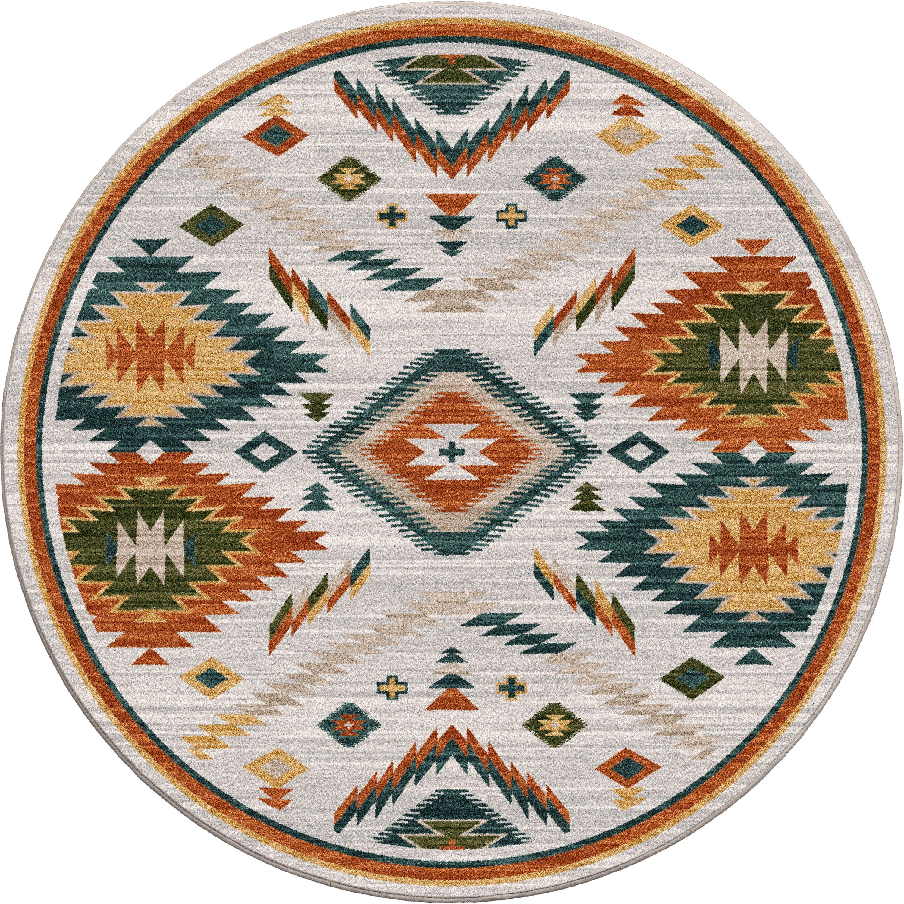 American made Southwestern Interlaced Horizon Round Area Rug with geometric patterns - Your Western Decor