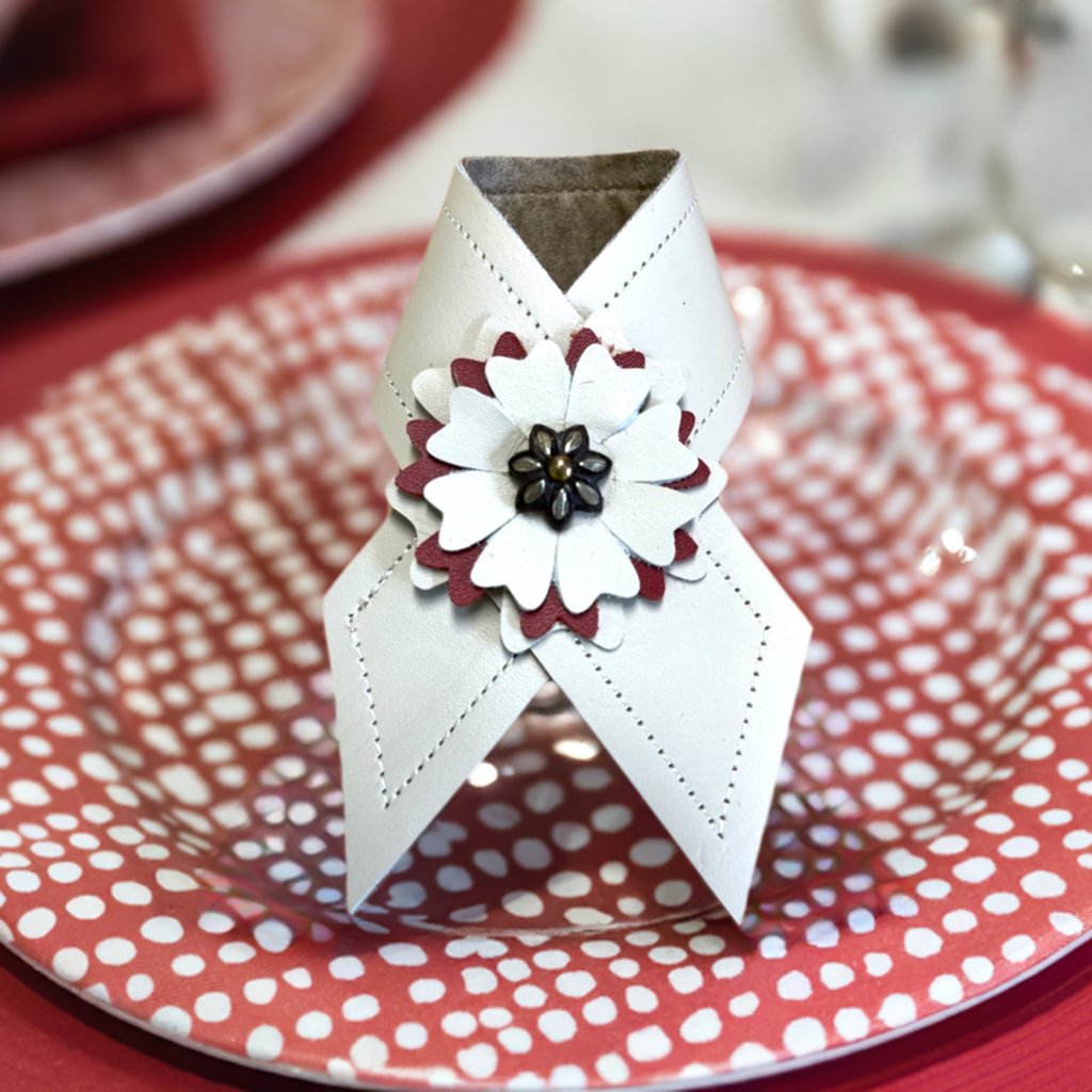 Handmade Ivory Flowers Leather Napkin Rings 4-pc - Made in Pilot Rock, Oregon by Your Western Decor