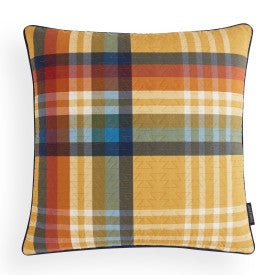 Joshua Tree Euro Sham - Plaid Stripes - Ochre Yellow, Blue, Red & Orange - Your Western Decor