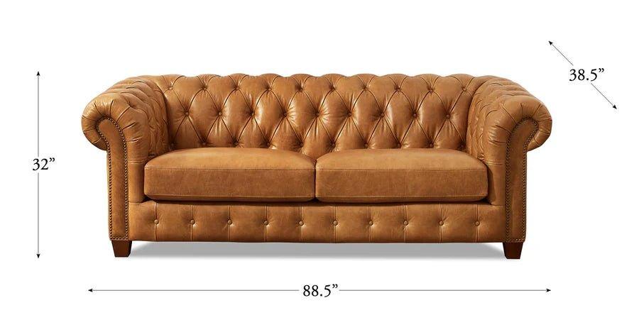 Kingston Tufted Leather Sofa - Dimensions - Your Western Decor