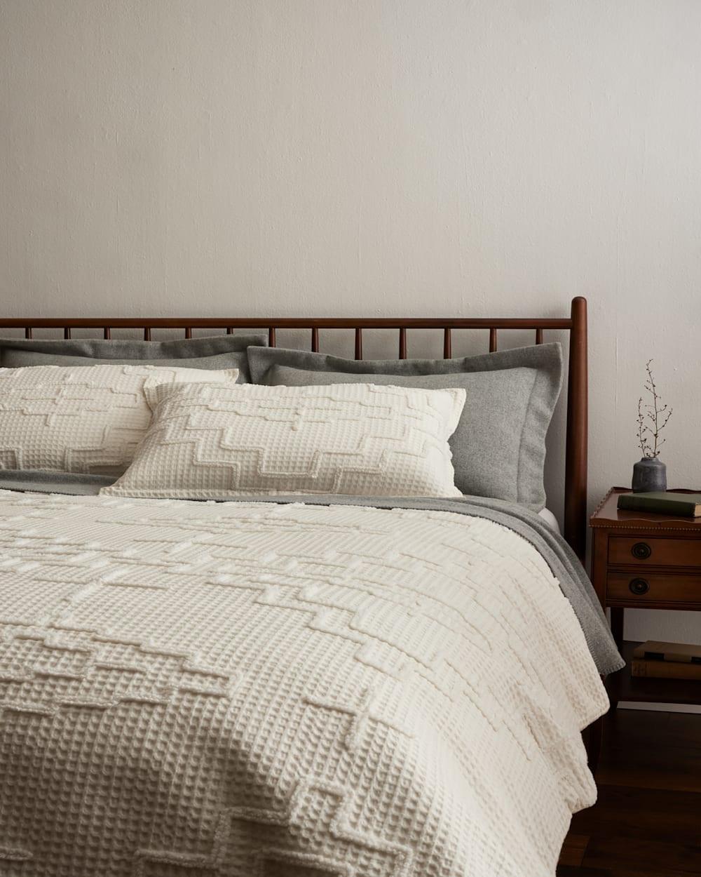 Kiva Ivory Comforter Set - Geometric Pattern - 3 Piece Set - Waffle Texture - Your Western Decor