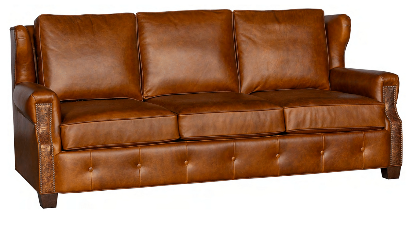 Lakota leather sofa in brown leather with embossed leather trim