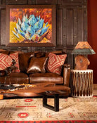 American made Leather 3-pc Conversational Sectional with croc leather trim in room setting - Your Western Decor