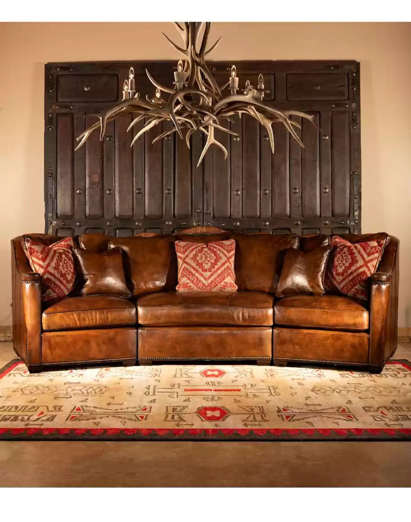 American made Leather 3-pc Conversational Sectional with croc leather trim - Your Western Decor