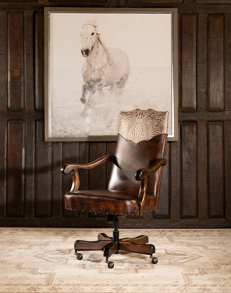 Western Office Chair with Croc Spine Embossed Leather - Your Western Decor